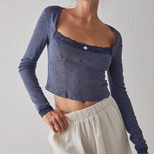 Intimately Free People Lace Ribbed On Point Cropped Long Sleeve Cami - Large